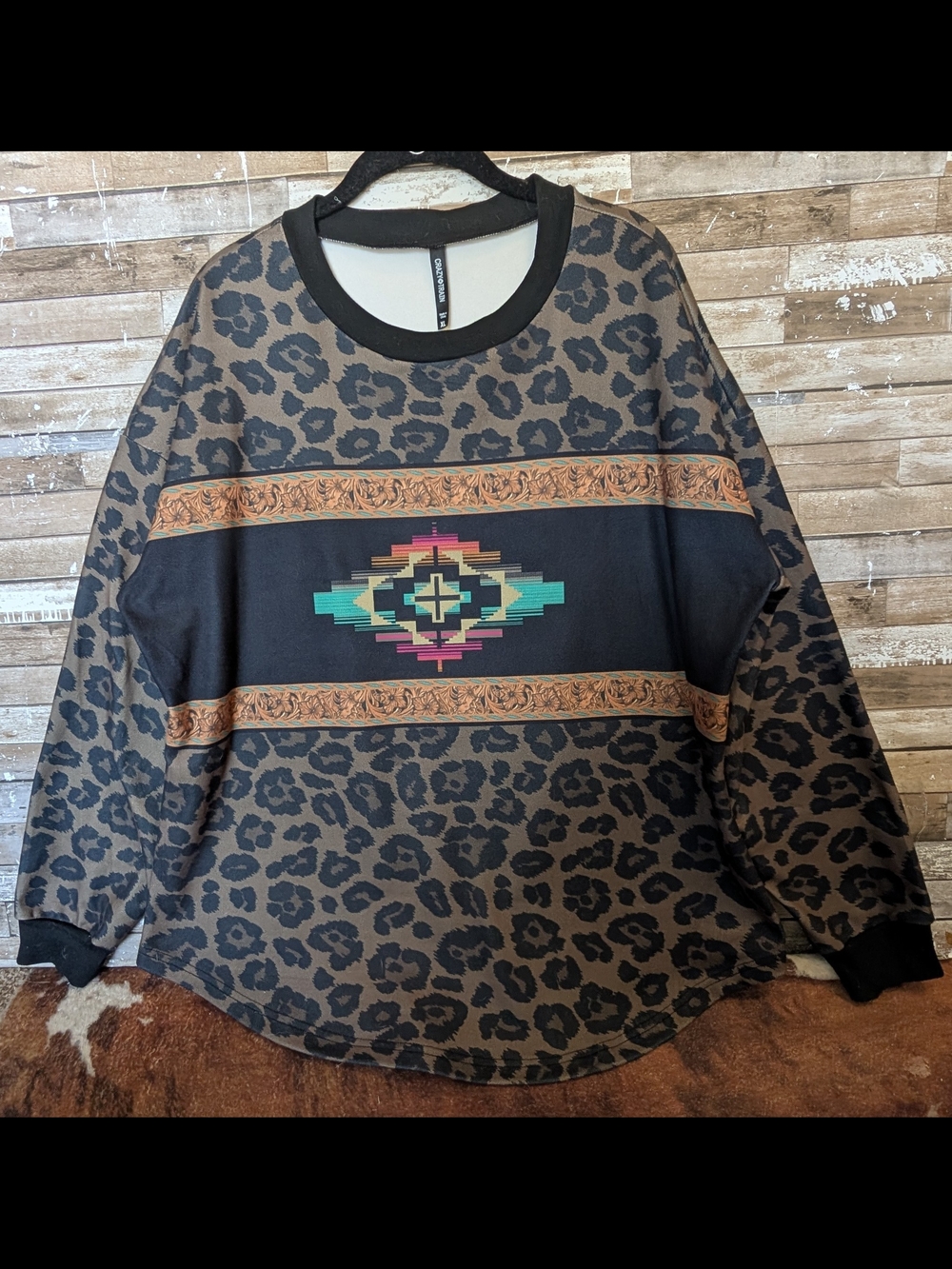 Crazy Train Boho Leopard Print Aztec Design Sweatshirt